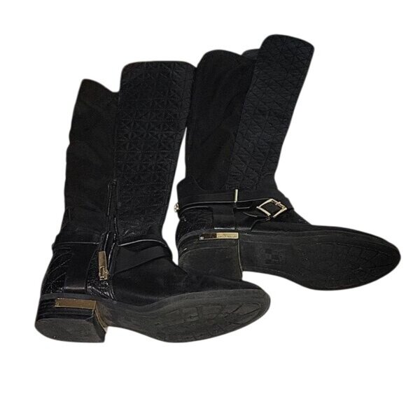 VINCE CAMUTO Black Quilted Knee-High Boots‎ With Gold Accents & Side Zippers 7.5 - Picture 6 of 9